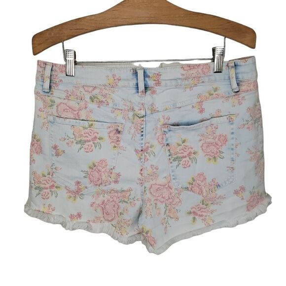 Bongo floral frayed hem bleach washed denim jean shorts size 15 - Picture 2 of 10